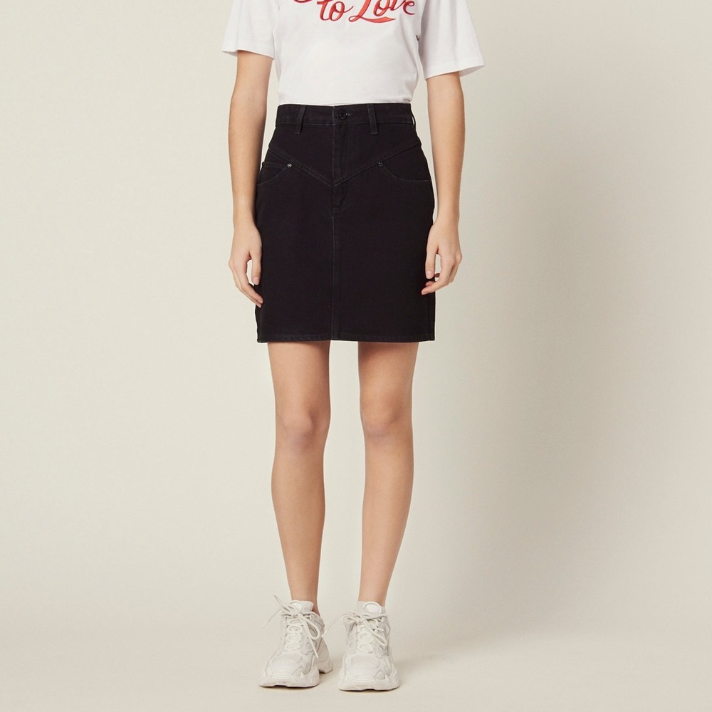Sandro Zina High Rise Mini Denim Skirt Black Size 1 /Small